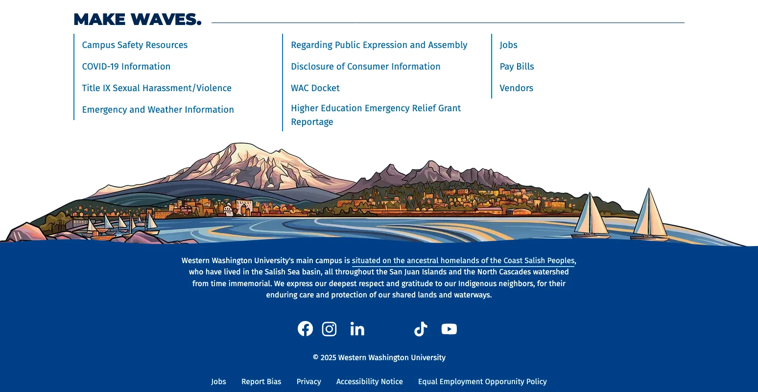 New footer with colorfully illustrated depiction of Bellingham Bay